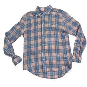 Closet Closing Sale! Vineyard Vines men's shirt M blue pink plaid long sleeve bu